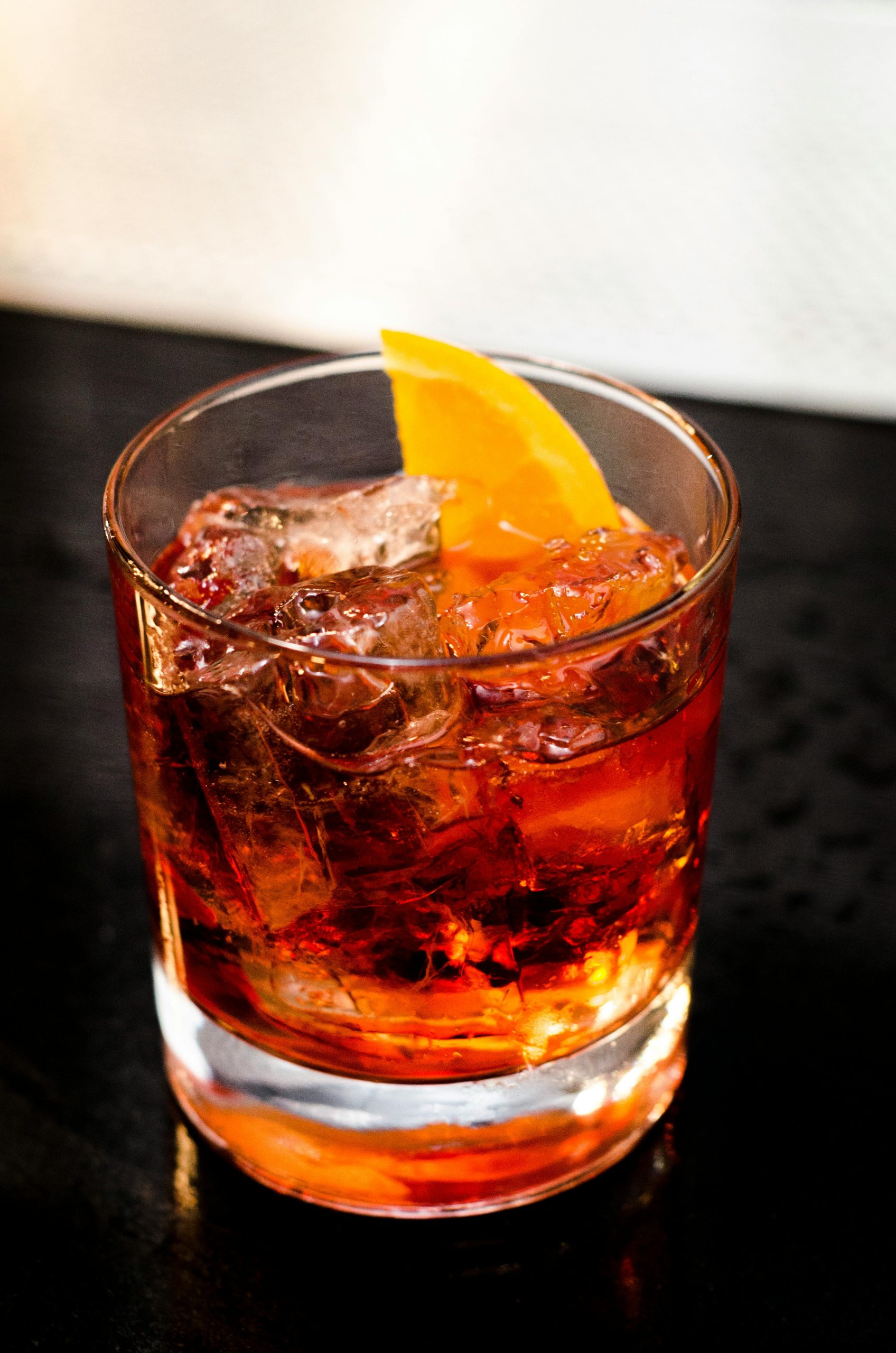 Beautiful negroni made with gin campari and sweet vermouth